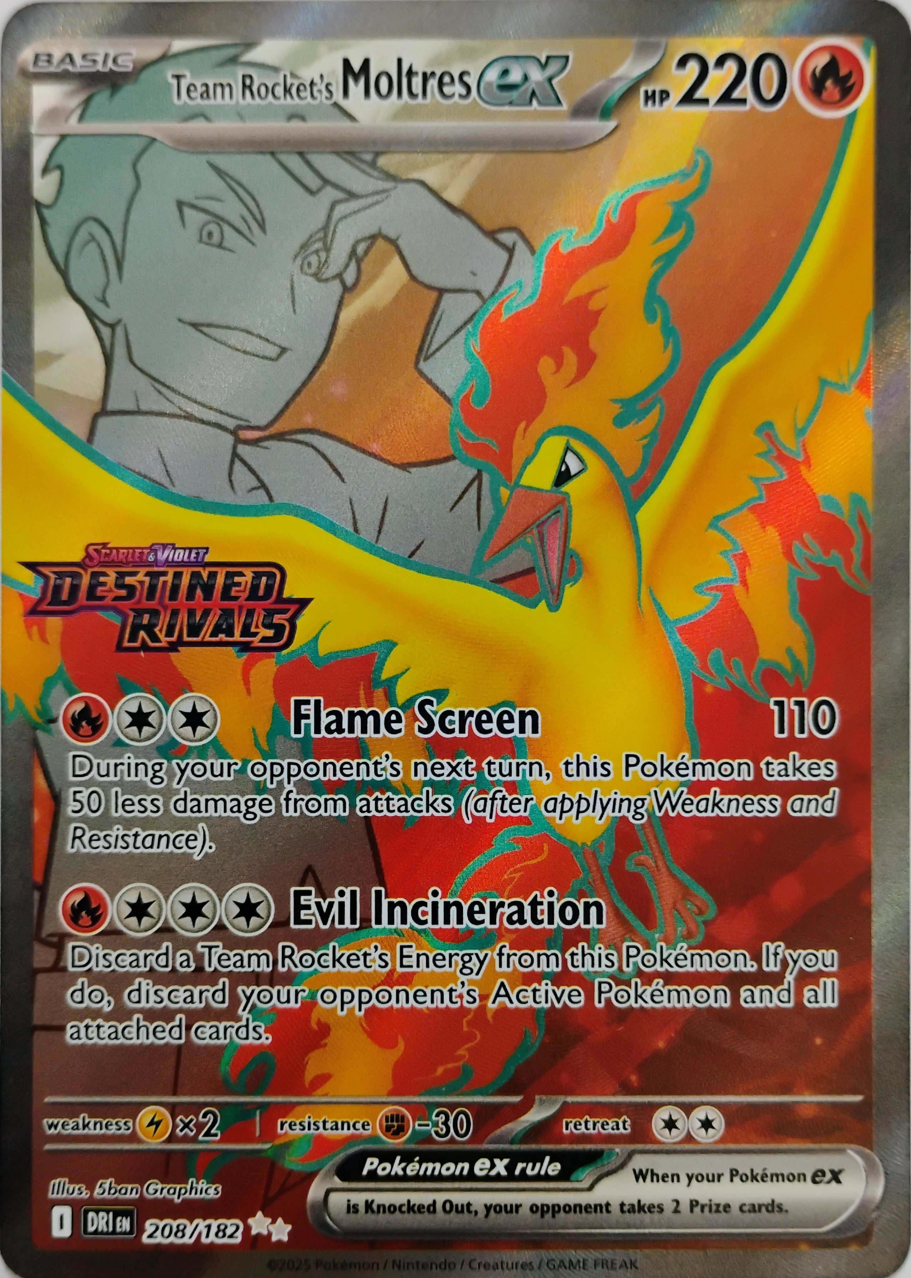 Pokémon tcg Team Rocket's Moltress Ex 208/182 (Destined Rivals Stamp)