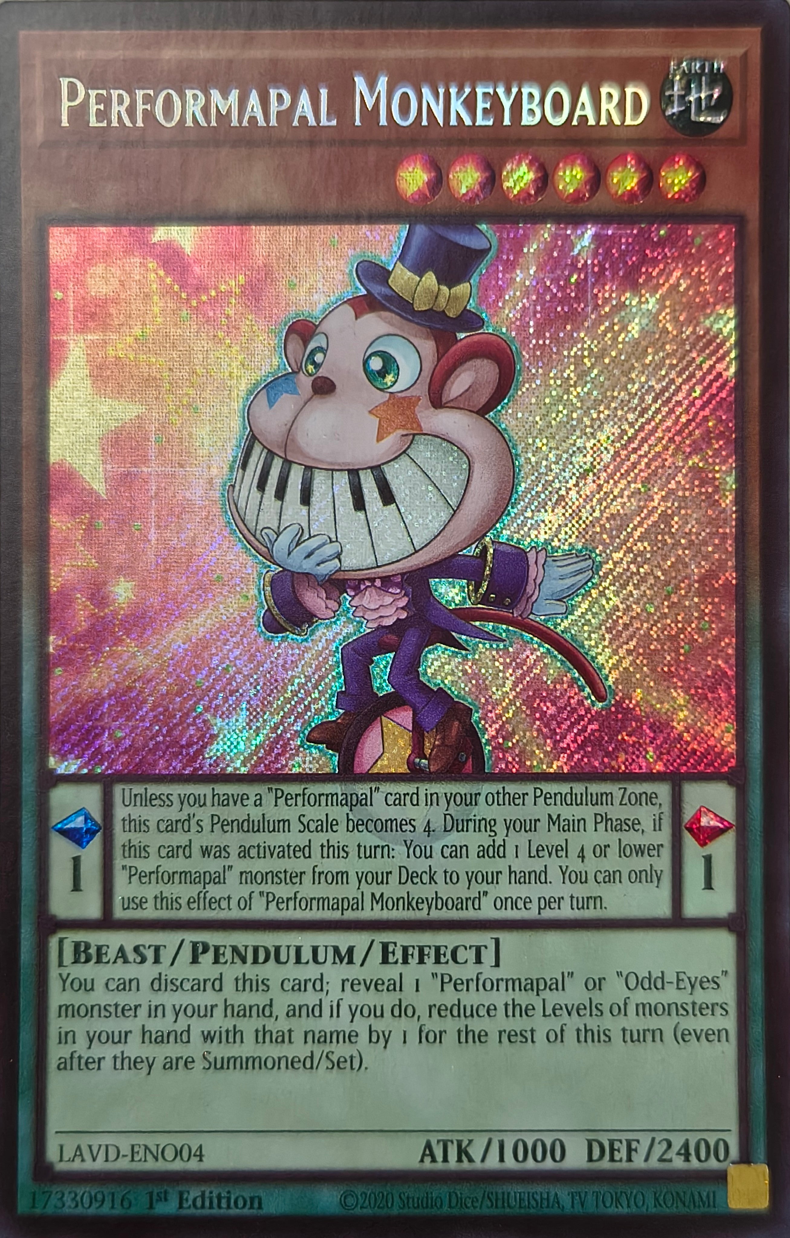 Yugioh! Performapal Monkeyboard Lavd-eno04 1st Edition Secreta