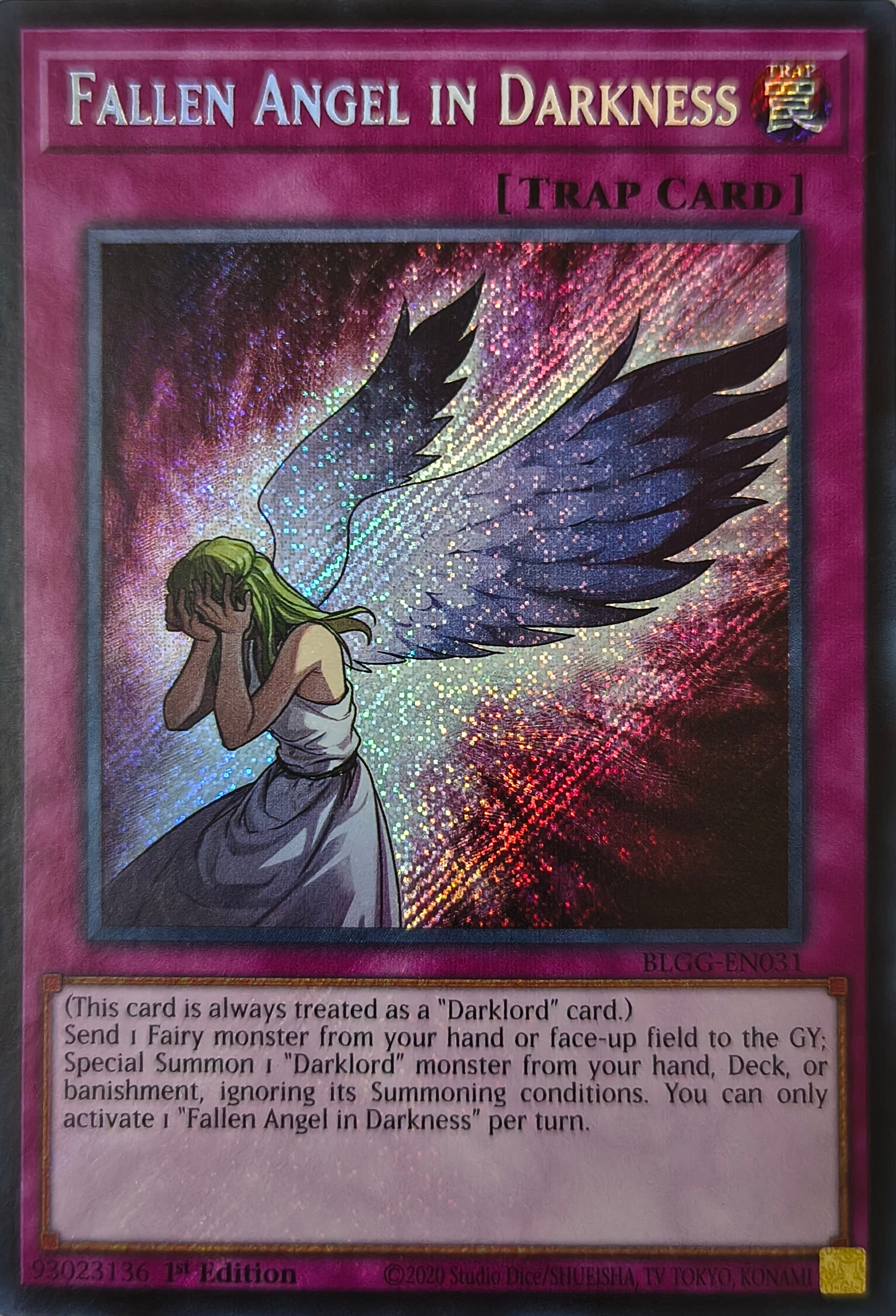 Yugioh! Fallen Angel In Darkness Blgg-en031 1st edition Secreta