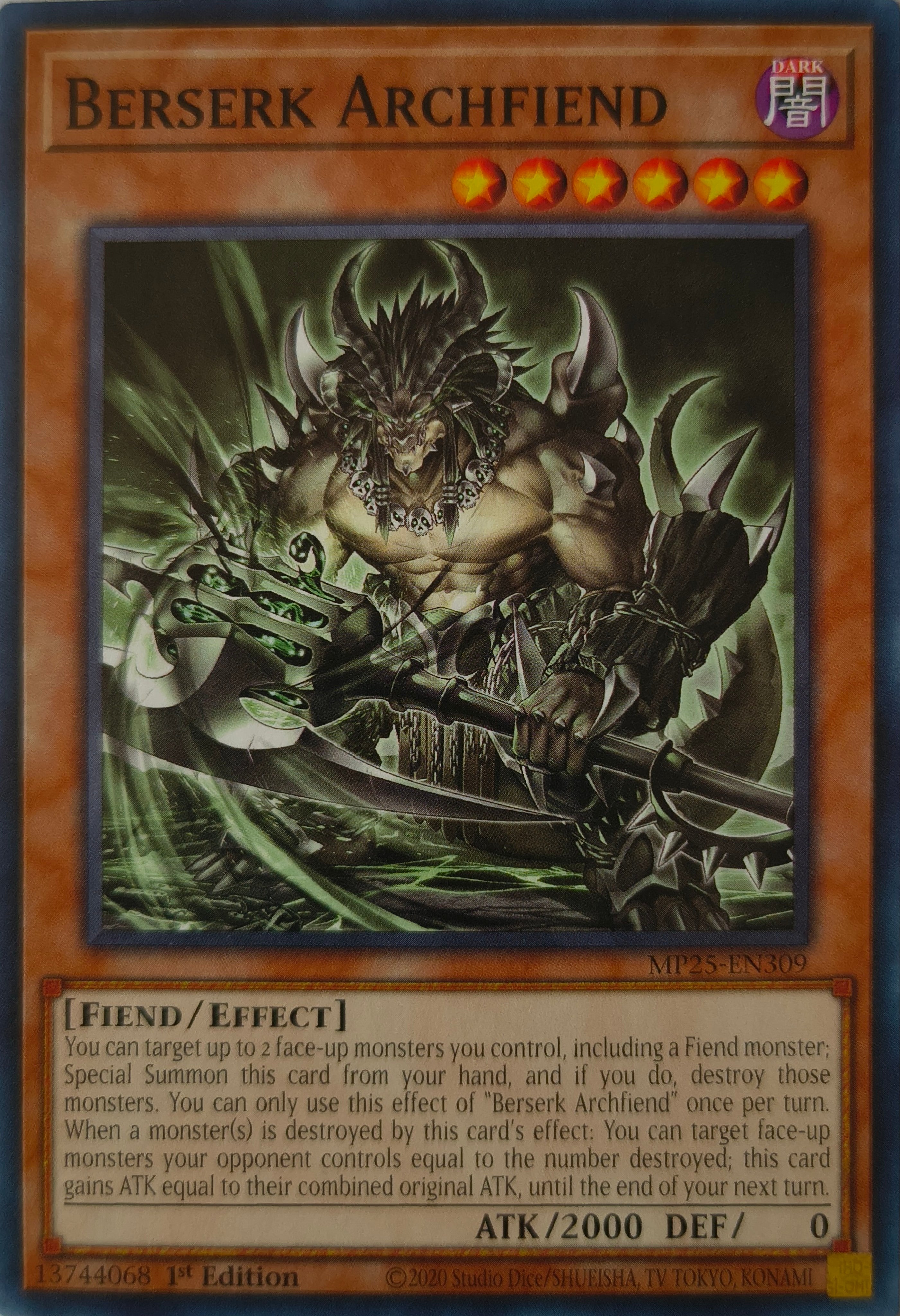 Yugioh! Berserk Archfiend Mp25-en309 1st Edition