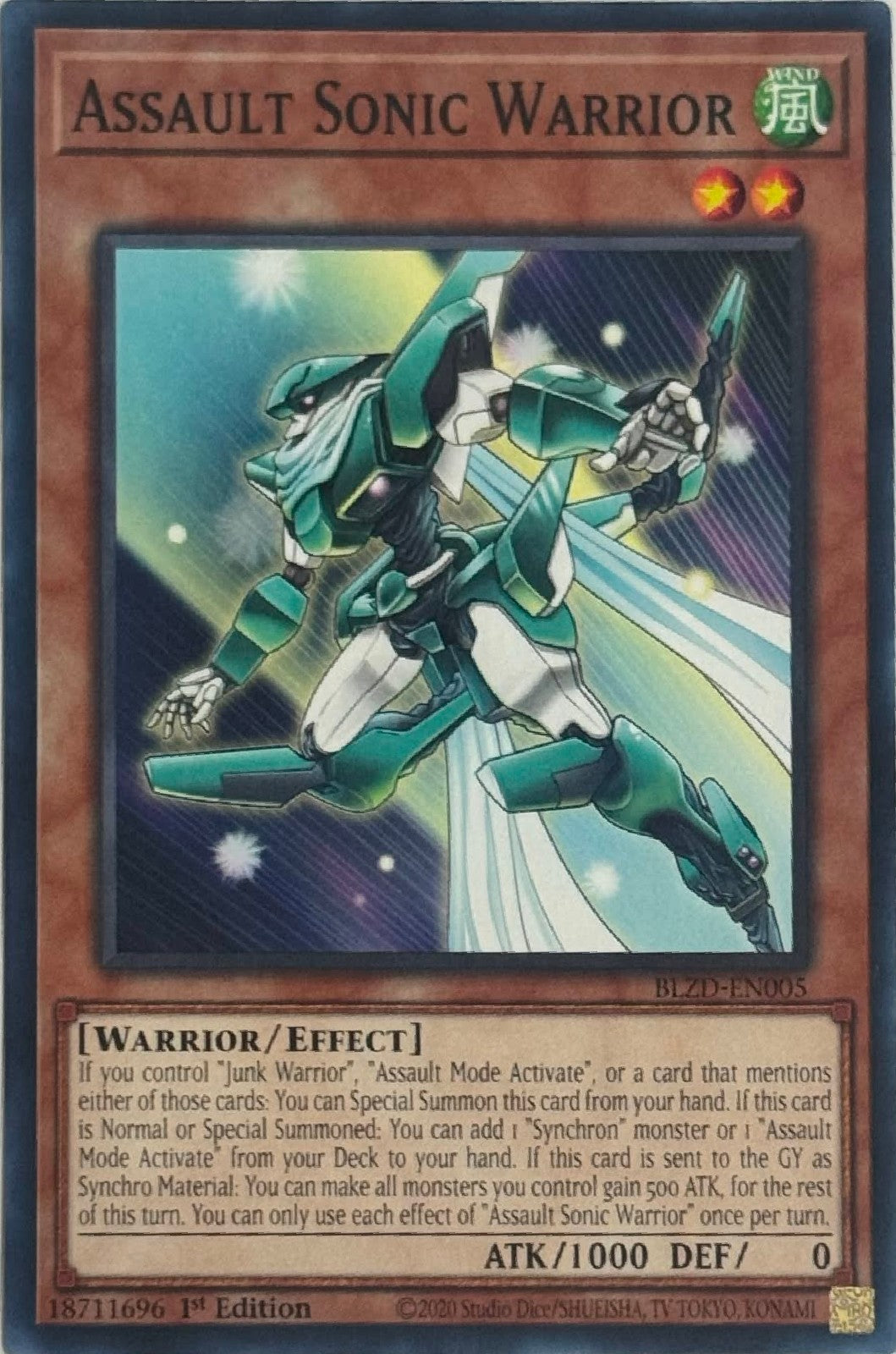 Yugioh! Assault Sonic Warrior BLZD-EN005 1st Edition