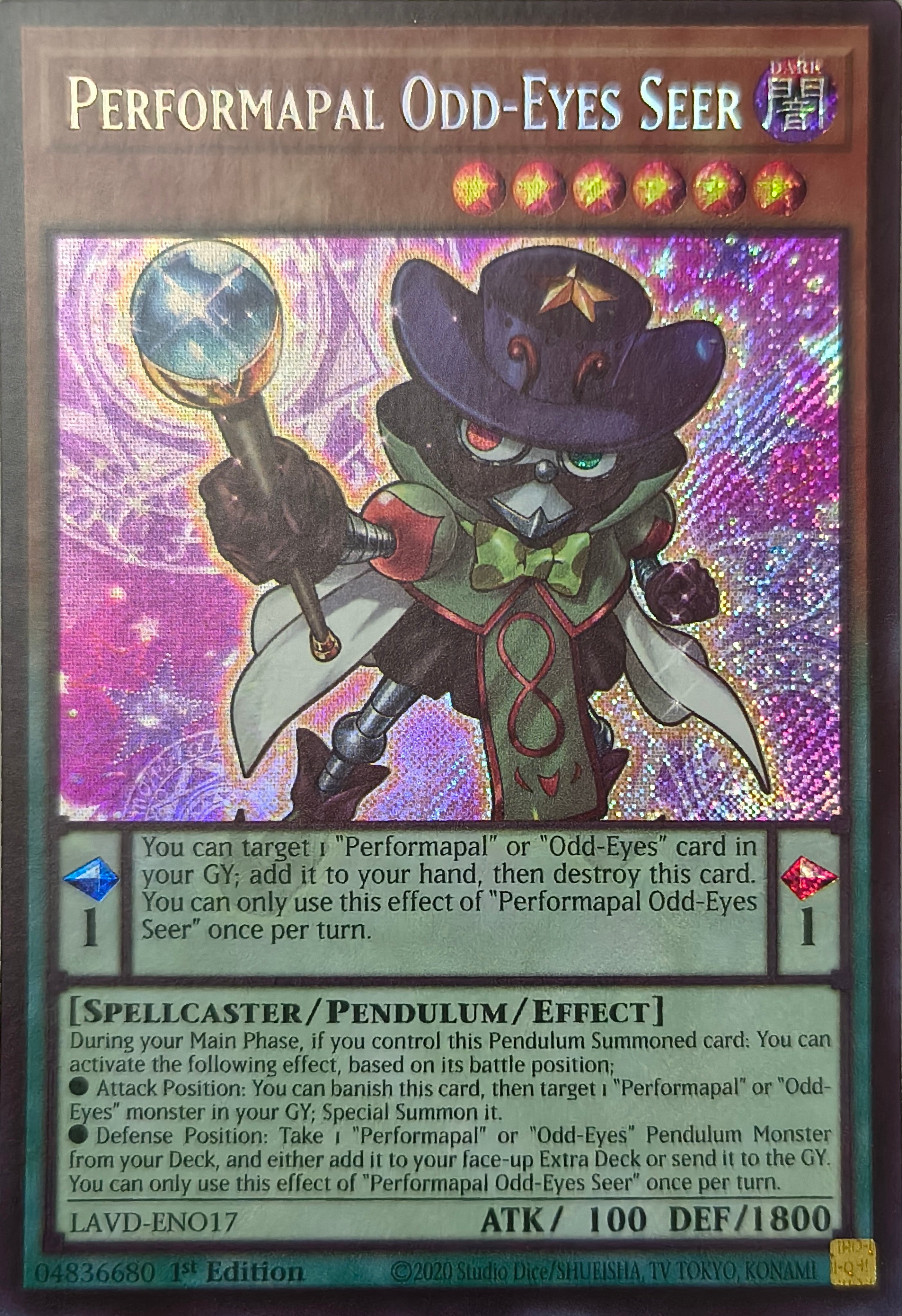 Yugioh! Performapal Odd-Eyes Seer Lavd-eno17 1st edition Secreta