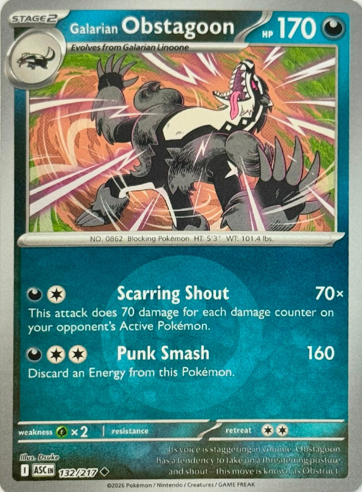 Pokémon Tcg Galarian Obstagoon 132/217 (Energy Símbol)